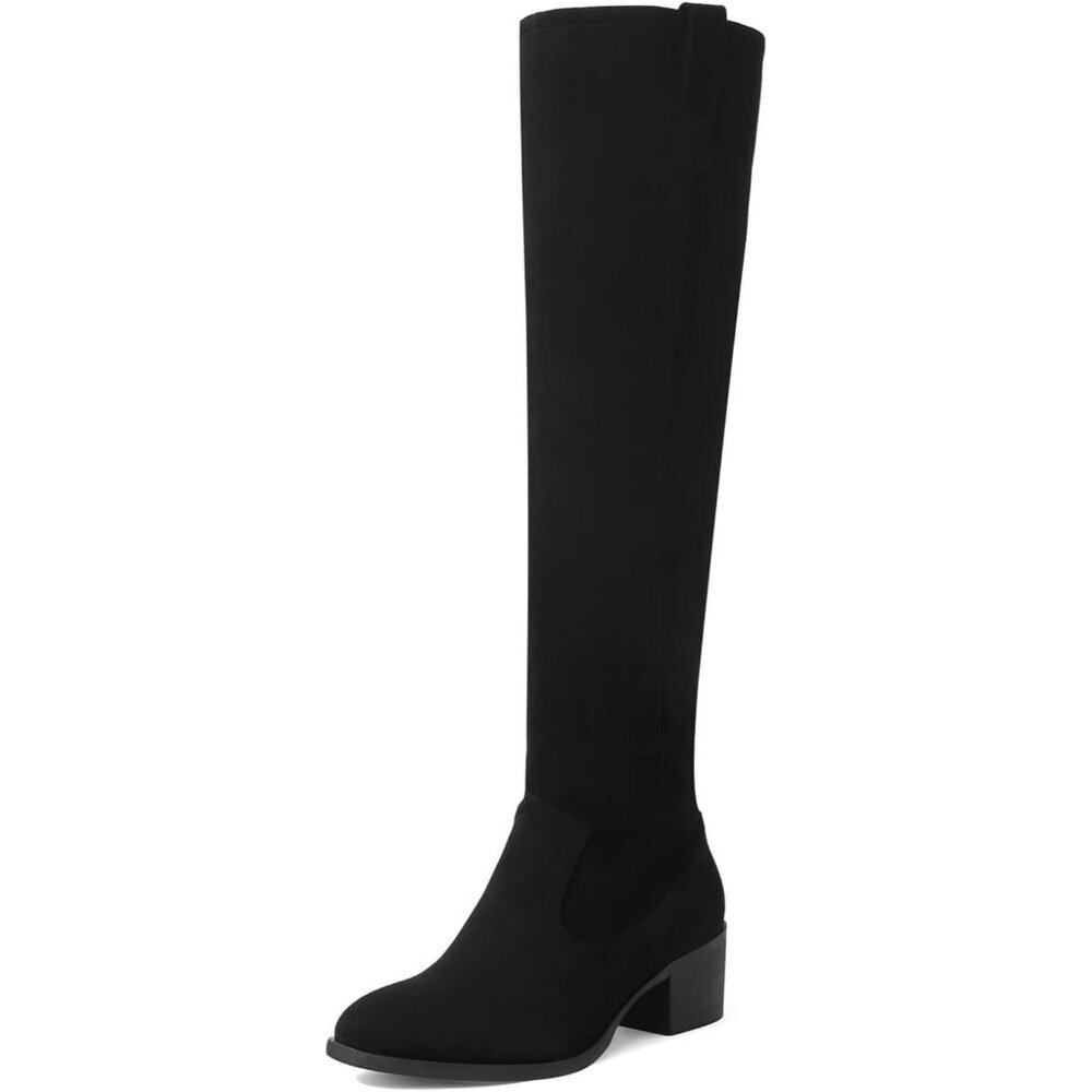 🆕Women's Black Faux Suede Over The Knee Thigh High Chunky Heel Pointed Toe Boot - Picture 9 of 11